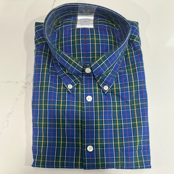 NWT Brooks Brothers Men Blue and Green Plaid Shirt XL Regent Fit - Picture 1 of 4